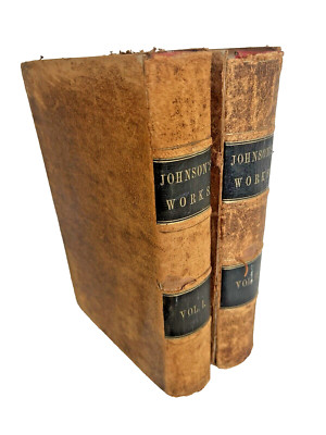 Pair (2) Antique 1851 Johnson's Work Harper Brothers Leather Bound II Volume Set-image