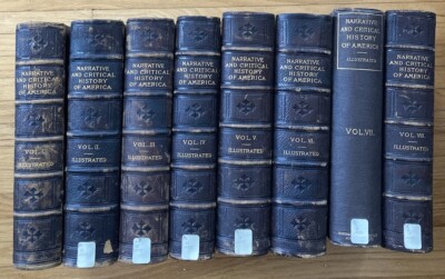 NARRATIVE AND CRITICAL HISTORY AMERICA Justin Winsor 8 V Set 1889 Leather signed-image