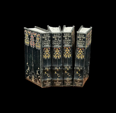Dollhouse Miniature 4-Volume Poetry Illustrated Leather Bound Book Set Artisan-image