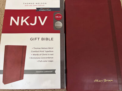 NKJV Gift Bible-Cinnamon LeatherSoft In Box Name Engraved-image
