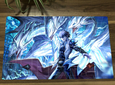 YGO! Playmat Kaiba Seto Blue-Eyes White Dragon TCG CCG Card Game Mat Free Bag-image