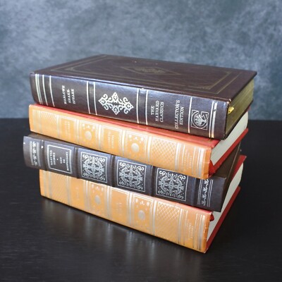 Vintage Leather Bound Hardcover Book Stack Shelf Decor Set-image