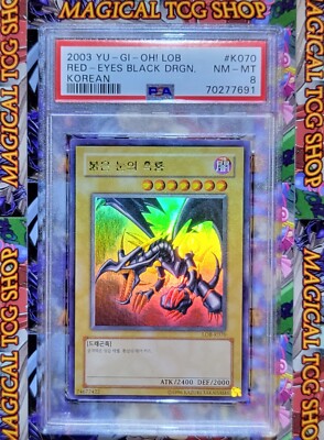 Yugioh Red Eyes Black Dragon Korean LOB-K070 Ultra Rare NM PSA 8-image