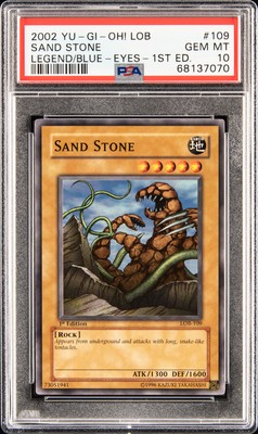 2002 YU-GI-OH! LOB-LEGEND OF BLUE EYES WHITE DRAGON 1ST ED SAND STONE PSA 10-image