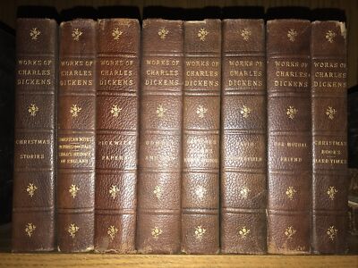 LEATHER Set; Works Of Charles Dickens Not Complete 8 Books Display Antiquarian-image
