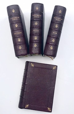 1875 ANTIQUE LEATHER PRAYERBOOK SET Paroissien Romain Bible Roman Parishioner-image