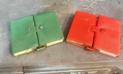 Rare Unused Vintage 2 Sets Unused Leather Bound Bridge Card Set Complete-image