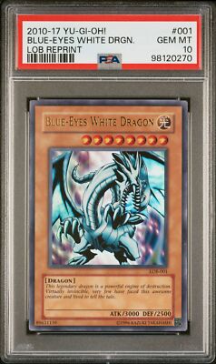 2010-17 YU-GI-OH! #001 BLUE-EYES WHITE DRGN LOB 001 REPRINT PSA 10 POP 11-image