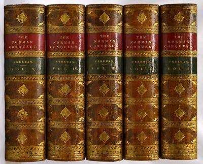 5 VOL.NORMAN CONQUEST OF ENGLAND 1870-1876 COMPLETE FINE BINDING TREE CALF RARE!-image