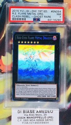 ⭐️ PSA 7 Red-Eyes Flare Metal Dragon CORE-EN054 Ghost Rare 1st Edition 2015-image