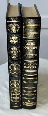 Easton Press~Charles Darwin  2v Set~Origin & Descent~Leather~Ribbon~Gilding~Foil-image
