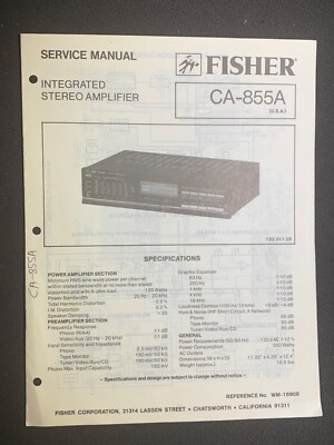 Fisher CA-855A Service Manual Integrated  Stereo Amplifier Original-image