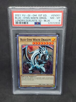 Yugioh PSA 8 NM-MT Blue-Eyes White Dragon (Blue) LDS2-EN001 1st Ed. Ultra Rare-image