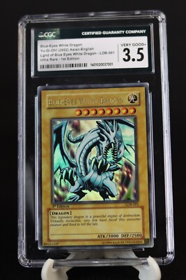 YU-GI-OH! Blue-Eyes White Dragon | LOB-001 | 1st Edition | 2002 | CGC Graded-image