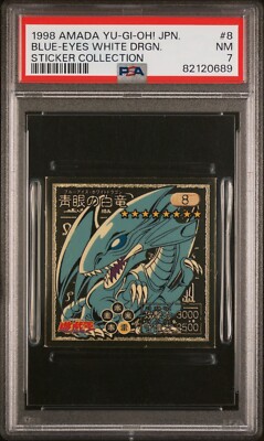 Yugioh Blue-Eyes White Dragon #8 Amada Sticker 1998 PSA 7 NM-image