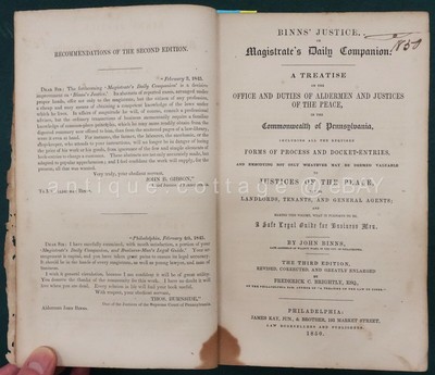 1850 antique BINNS LEGAL JUSTICE LAW interest SLAVES in PA to be SET FREE 694pg-image