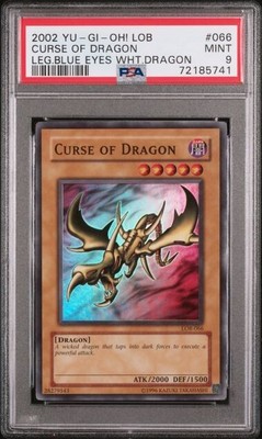 2002 YU-GI-OH! LOB-LEGEND OF BLUE EYES WHITE DRAGON #066 CURSE OF DRAGON PSA 9-image