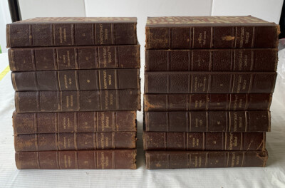 SET OF 14 PARTIAL LEATHERBOUND BOOKS SWEDISH ENCYCLOPEDIA 2nd EDITION-image