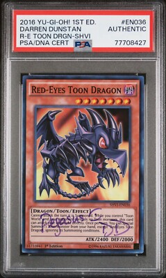 Yugioh Red Eyes Toon Dragon SHVI-EN036 Signed Darren Dunstan Pegasus PSA SUPER R-image