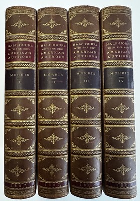 American Authors Works 1887 fine 4 vol leather set engravings great highlights-image