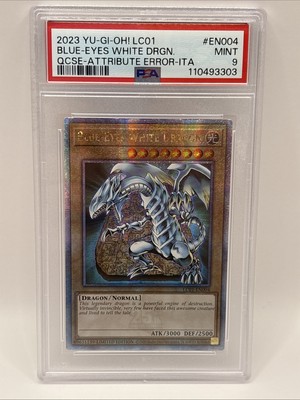 YUGIOH PSA 9 MINT Blue-Eyes White Dragon LC01-EN004 QCR Italian Error QCSE-image