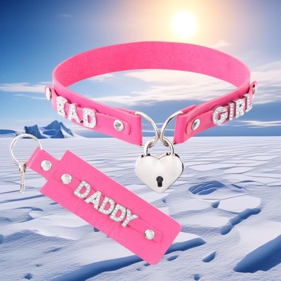 LUST DIY Necklace BDSM Gift Choker Pu Leather Collar SPANK ME Custom Heart LOCK-image