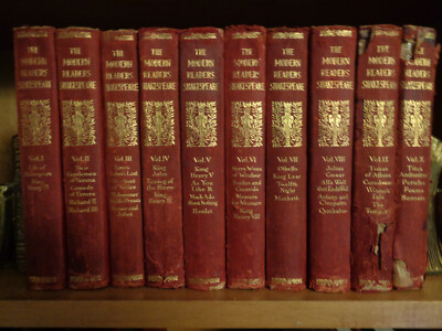 Antique 1909 Modern Readers Shakespeare - Complete Set of 10 Volumes Leather-image
