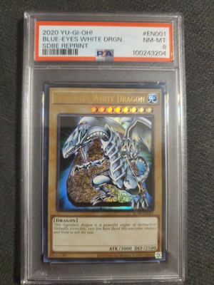2020 YU-GI-OH REPRINT PSA 8 NMINT EN001 BLUE EYES WHITE DRAGON SDBE HOLO-image