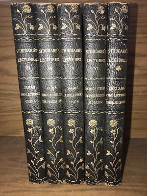 Old LEATHER Set; Stoddard’s TRAVEL LECTURES Paris India Japan Berlin Ireland-image