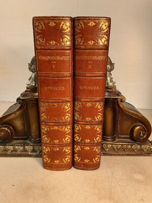 1904 2 Vol Limited Edition Set AUTOBIOGRAPHY OF HERBERT SPENCER Leather*Illustrd-image