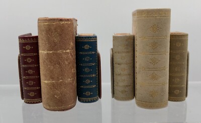2 Sets Vintage Trio Miniature Leather Bound Faux Book Matchstick Covers /b -image