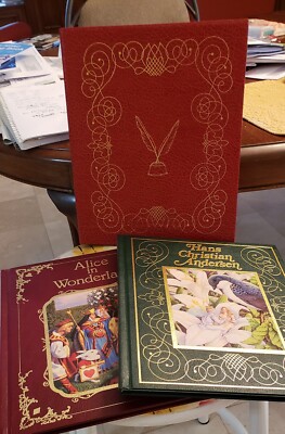 Hans Christian Andersen & Alice in Wonderland 2 Book Set 1990 Vintage Leather  -image