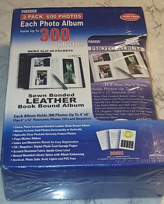 New 2 Pack Pioneer 300 Pocket Memo Leather Book Acid Holds 600 Free Photo Album-image