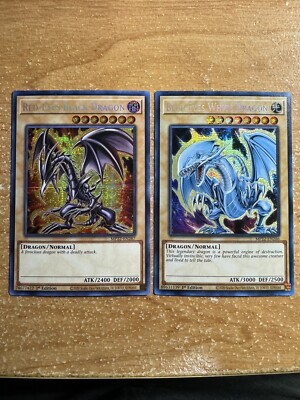 🔥Yugioh Blue-Eyes White Dragon & Red-Eyes Dark HOLO SECRET RARE MP22-EN266 267-image