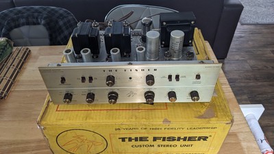 Fisher X-100 Stereo Integrated Tube Amplifier - Recapped + ORIGINAL BOX- WORKING-image