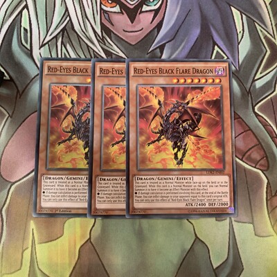 LDK2-ENJ02 x3 Red-Eyes Black Flare Dragon Common Excellent Condition Yugioh -image