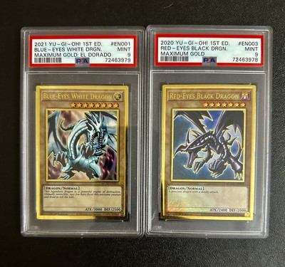 Yu-Gi-Oh! 2020 21 Blue Eyes White Dragon Red Eyes Black Dragon 1st Ed PSA 9-image