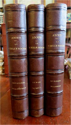 La Vieille Roche Edmond About French Literature 1865 lovely 3 vol. leather set-image