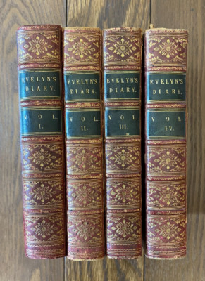 John Evelyn's Diary 4 volume Set Quarter Leather London Vol 1-2(1862) 3-4(1863)-image