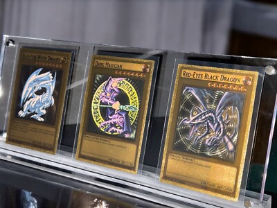 3- Card Yu-Gi-Oh! Acrylic Display Set - Gold Carbon Fiber Foil 🔥 -image