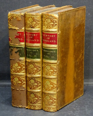 1864 Antique HISTORY OF ENGLAND 3-vol FINE LEATHER Book Set by T SMOLLETT-image