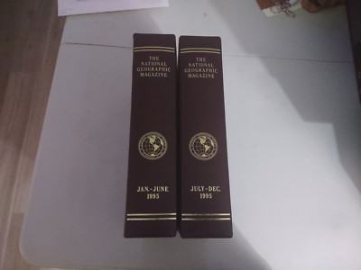 National Geographic Magazine Complete 1995 Set With Brown Leather Slip Case-image