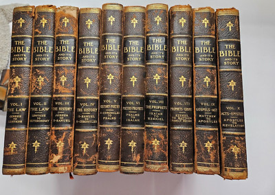 1909 The Bible And Its Story, Complete 10 Vol. Set, Leather, Gilt, Illustrated-image