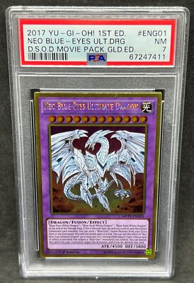 Yugioh PSA 7 NM Neo Blue-Eyes Ultimate Dragon MVP1-ENG01 Gold Rare 1st Edition!!-image