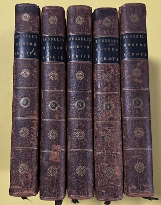 The History Of Modern Europe Complete Set 5 Vols. William Russell 1794 - Leather-image