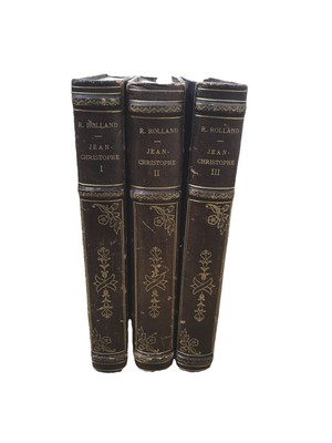 ANTIQUE FRENCH LEATHER BOOK SET ROMAIN ROLLAND JEAN-CHRISTOPHE-1900’s-image