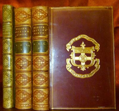 MUDIE'S BRITISH BIRDS Set LEATHER Prize Binding ILLUSTRATED Antique ORNITHOLOGY-image
