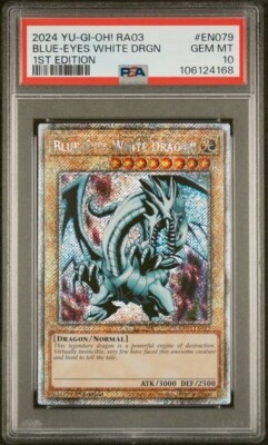 2024 Yu-Gi-Oh! Blue-Eyes White Dragon RA03-EN079 Platinum Secret Rare PSA 10-image