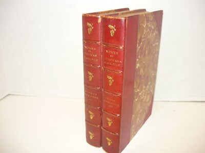 THOMAS CARLYLE PARTIAL 2 VOL.LEATHER DECORATIVE SET ,EDINBURGH EDITION 1903,-image