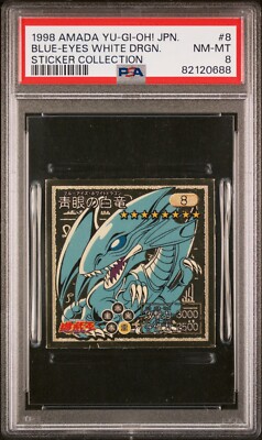 Yugioh Blue-Eyes White Dragon #8 Amada Sticker 1998 PSA 8 NM-MT-image